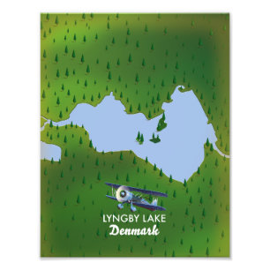 Impression Photo Carte du lac Lyngby Danemark