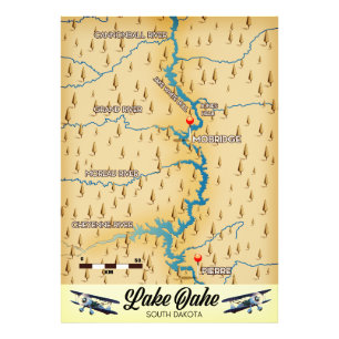 Impression Photo Carte du lac Oahe Dakota du Sud