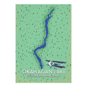 Impression Photo carte du lac Okanagan Colombie-Britannique Canada