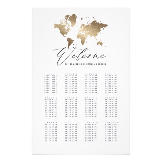 Impression Photo Carte du monde de l'or métallique plan de sièges m (Devant)