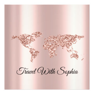 Impression Photo Carte du monde Rose Voyage Mariage Logo Voyage