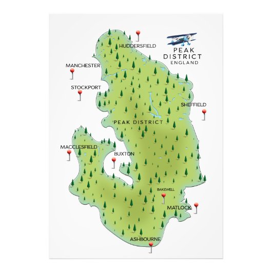 Impression Photo Carte du Peak District Angleterre (Devant)