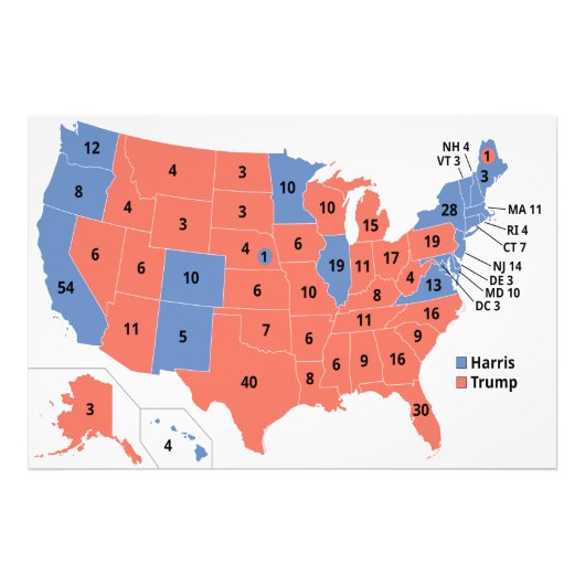 Impression Photo Carte électorale du Collège électoral américain de (Devant)