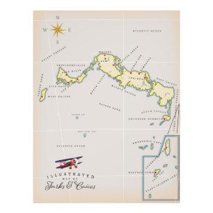 Impression Photo Carte illustrée de la carte des îles Turques-et-Ca
