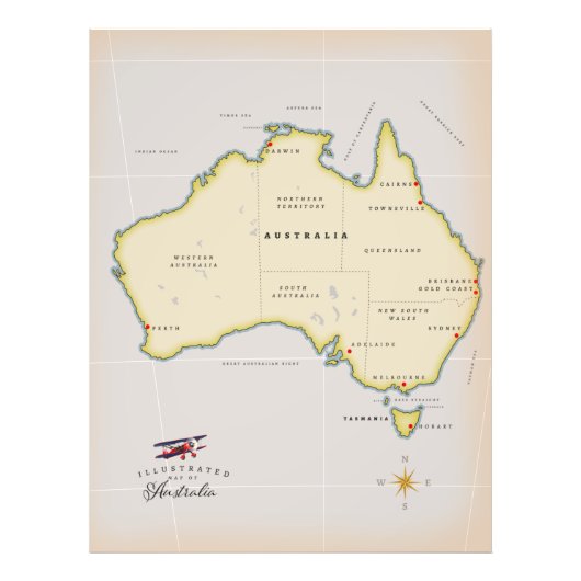 Impression Photo Carte illustrée de l'Australie (Devant)