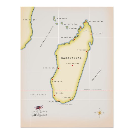 Impression Photo Carte illustrée de Madagascar (Devant)