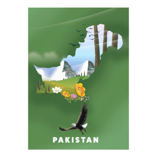Impression Photo Carte illustrée de voyage au Pakistan.