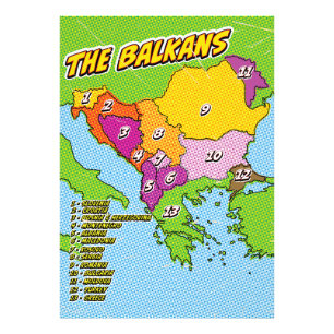 Impression Photo Carte illustrée des Balkans dans le style Pop Art