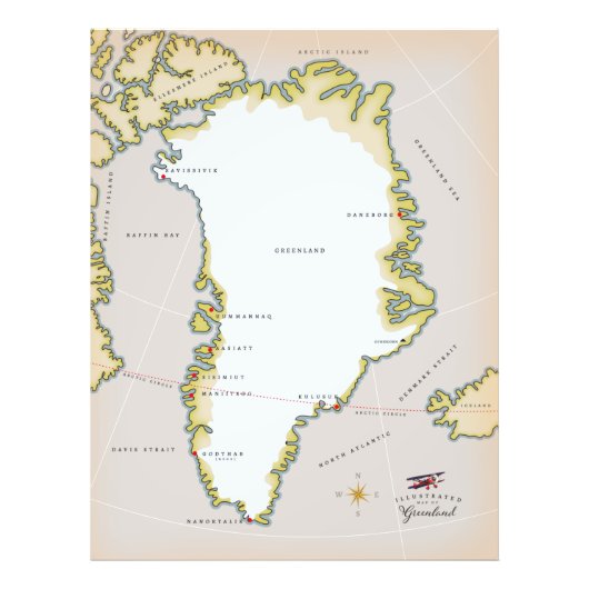 Impression Photo Carte illustrée du Groenland (Devant)
