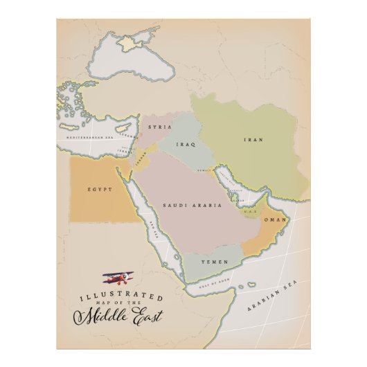 Impression Photo Carte illustrée du Moyen-Orient. (Devant)