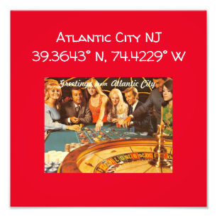Impression Photo Carte NJ de Atlantic City Coordonnées Style Vintag