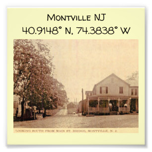 Impression Photo Carte NJ Montville Coordonnées Style Vintage