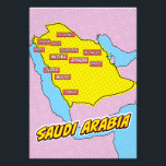 Impression Photo Carte Pop Art illustrée Arabie Saoudite<br><div class="desc">Cette carte visuellement frappante de l'Arabie Saoudite est une fusion de géographie et d'art pop. Couleurs audacieuses,  imagerie iconique et typographie ludique se réunissent pour créer une pièce unique et captivante.</div>