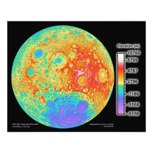 Impression Photo Carte topographique de la surface lunaire de la lu