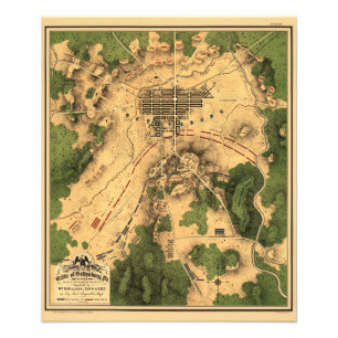 Impression Photo Carte vintage restaurée de la bataille de Gettysbu