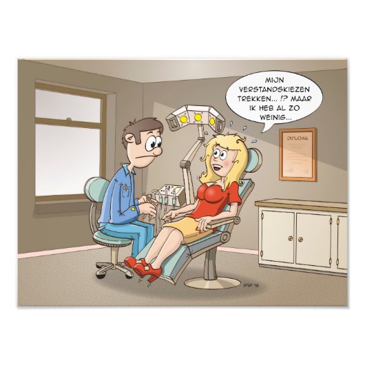 Impression Photo Carton; une blonde vient chez le dentiste (Devant)