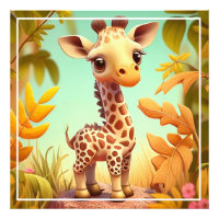 Cartoon Tropical Cute Baby Giraffe