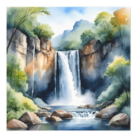 Impression Photo Cascade peinte à l'aquarelle (Devant)