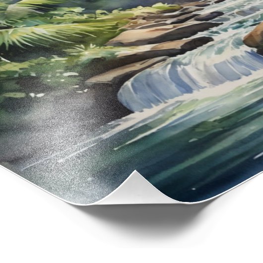 Impression Photo Cascade tropicale Peinture aquarelle (Coin)