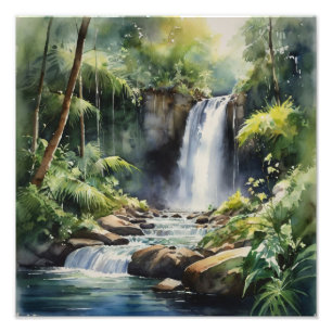 Impression Photo Cascade tropicale Peinture aquarelle