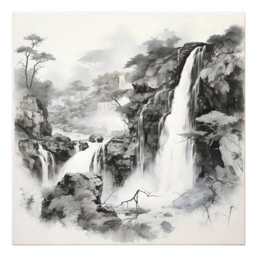 Impression Photo Cascades Peinture à l'encre (Devant)