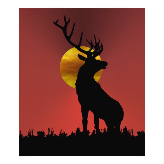 Impression Photo Cerf à cornes majestueux au soleil doré (Devant)
