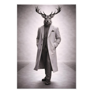 Impression Photo Cerf Élégant en Manteau Sur Mesure Portrait
