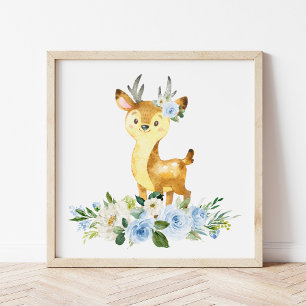 Impression Photo Cerfs, Animaux De Bois, Boho, Fleurs Bleues