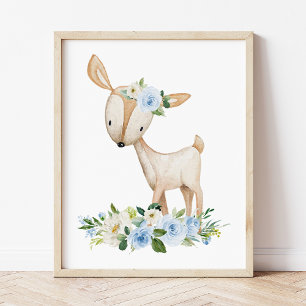 Impression Photo Cerfs, Animaux De Bois, Boho, Fleurs Bleues