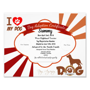 Impression Photo Certificat d'adoption de chien personnalisable Bro