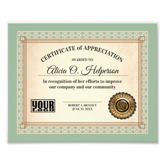 Impression Photo certificat d'excellence reconnaissance des employé (Devant)