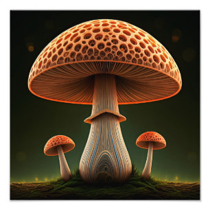 Impression Photo Champignon de paille surréaliste Aquarelle numériq