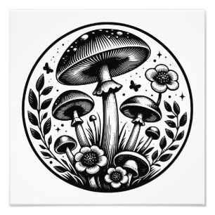 Impression Photo Champignons et fleurs vintage 