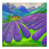 Impression Photo Champs de lavande devant les montagnes (Devant)