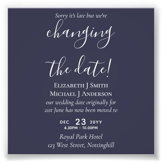 Impression Photo Changement de date Mariage Postponement Invitation (Devant)