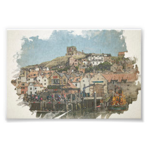Impression Photo Charme de Whitby : l'église Sainte-Marie et le por