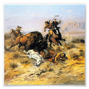 Impression Photo « Chasse aux bisons » Cowboy Art par Charles Russe