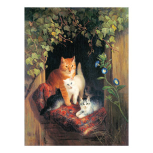 Impression Photo Chat avec chatons, peinture d'art fin,