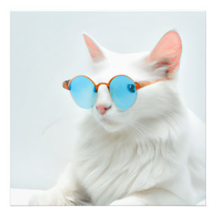 Impression Photo Chat blanc mignon avec lunettes