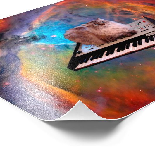 Impression Photo Chat couché sur un clavier dans l'espace (Coin)