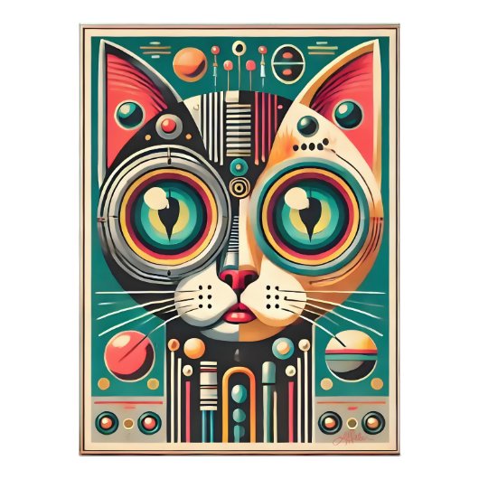 Impression Photo Chat de circuit rétro-futuriste du milieu du siècl (Devant)