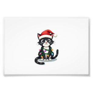 Impression Photo Chat de Noël Smoking chat noir Noël lumières minou
