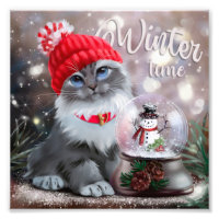 Chat gris dans un casquette rouge et un bonhomme d