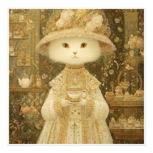 Impression Photo Chat Lady Snow – Chat victorien avec tasse à thé