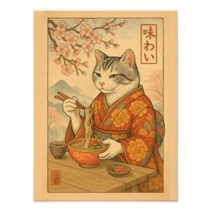 Impression Photo Chat Ramen – Chat de style japonais appréciant des