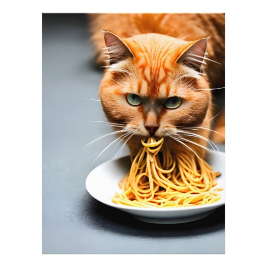 Impression Photo Chat roux mangeant des spaghetti (Devant)