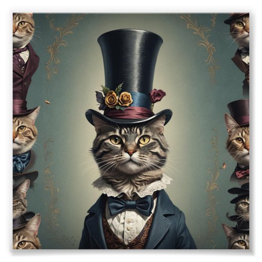 Impression Photo Chat victorien avec Tophat (Devant)