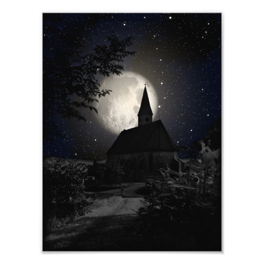 Impression Photo Château gothique sombre dans la lumière lune (Devant)