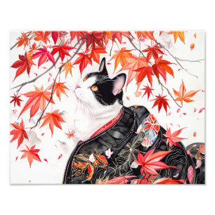 Impression Photo Chaton curieux dans les feuilles d'automne à l'enc