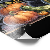 Impression Photo Chaton de sorcière noire Halloween W/ Gourds Citro (Coin)